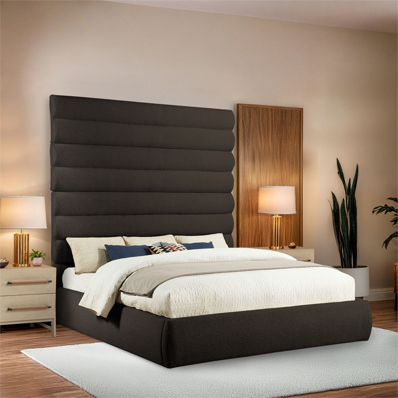 Bowery Hill Contemporary Deep Channel Tufted Rich Brown Boucle Fabric King Bed