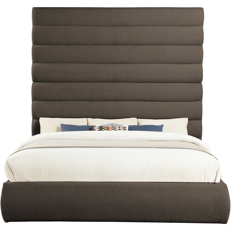 Bowery Hill Contemporary Deep Channel Tufted Rich Brown Boucle Fabric King Bed