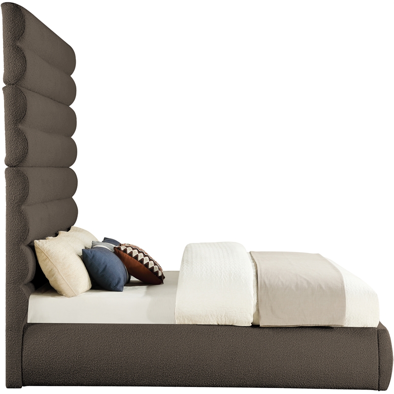 Bowery Hill Contemporary Deep Channel Tufted Rich Brown Boucle Fabric King Bed