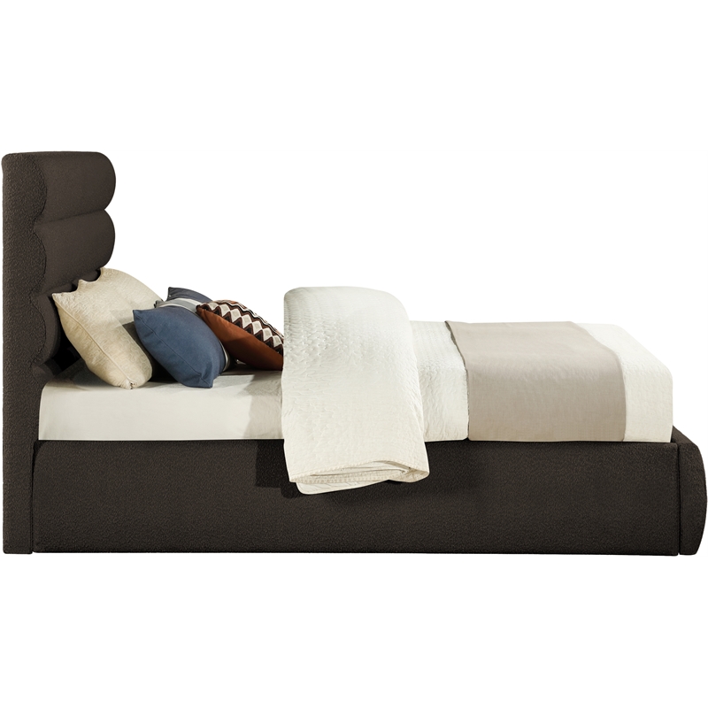 Bowery Hill Contemporary Deep Channel Tufted Rich Brown Boucle Fabric Queen Bed