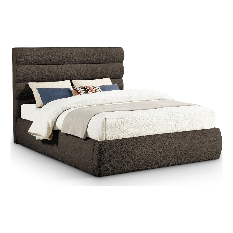 Bowery Hill Contemporary Deep Channel Tufted Rich Brown Boucle Fabric Queen Bed