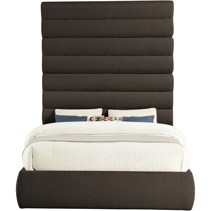 Bowery Hill Contemporary Deep Channel Tufted Rich Brown Boucle Fabric Queen Bed