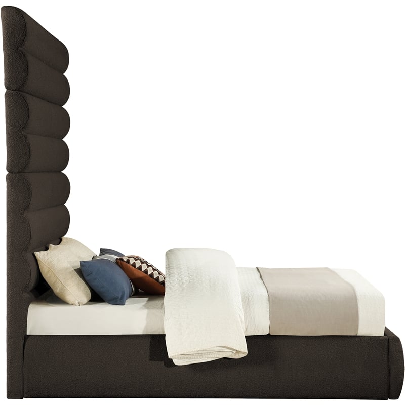 Bowery Hill Contemporary Deep Channel Tufted Rich Brown Boucle Fabric Queen Bed