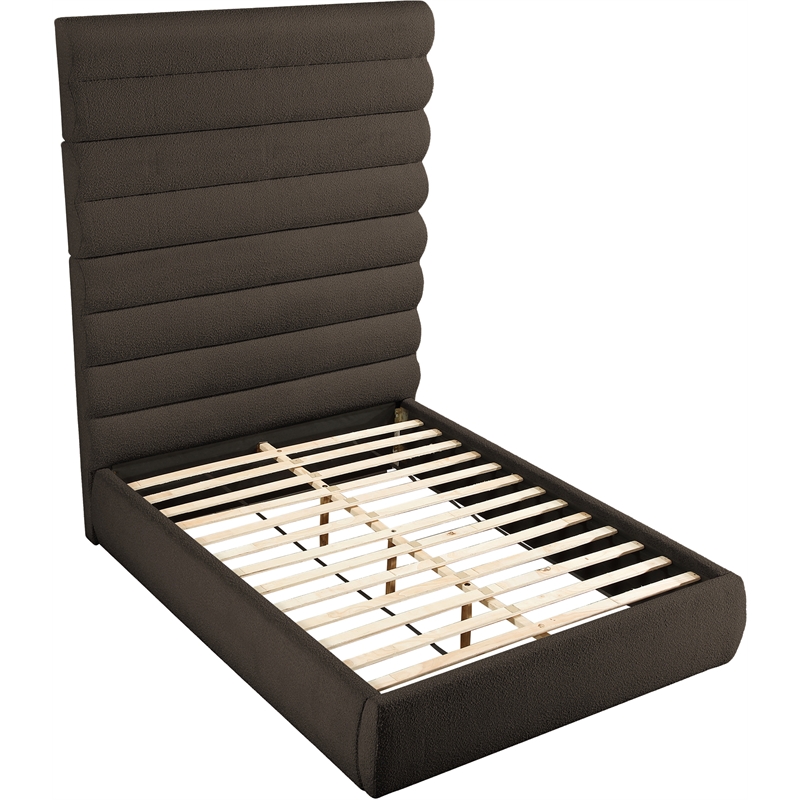 Bowery Hill Contemporary Deep Channel Tufted Rich Brown Boucle Fabric Queen Bed