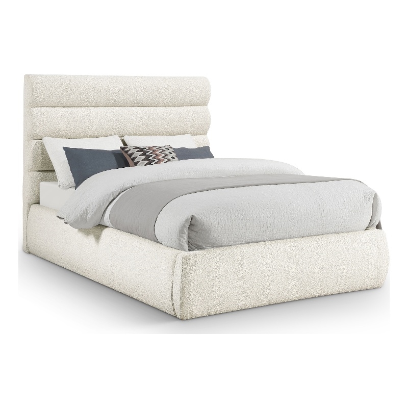 Bowery Hill Contemporary Deep Channel Tufted Rich Cream Boucle Fabric Full Bed