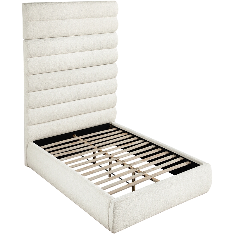 Bowery Hill Contemporary Deep Channel Tufted Rich Cream Boucle Fabric Full Bed