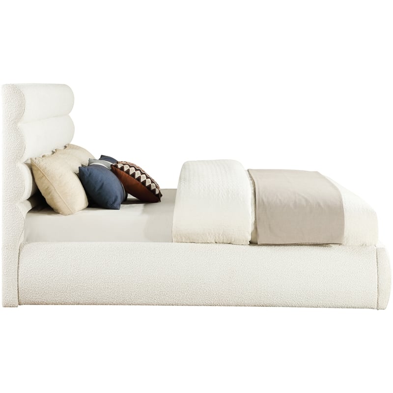 Bowery Hill Contemporary Deep Channel Tufted Rich Cream Boucle Fabric King Bed