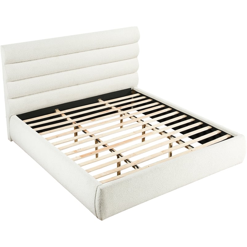 Bowery Hill Contemporary Deep Channel Tufted Rich Cream Boucle Fabric King Bed