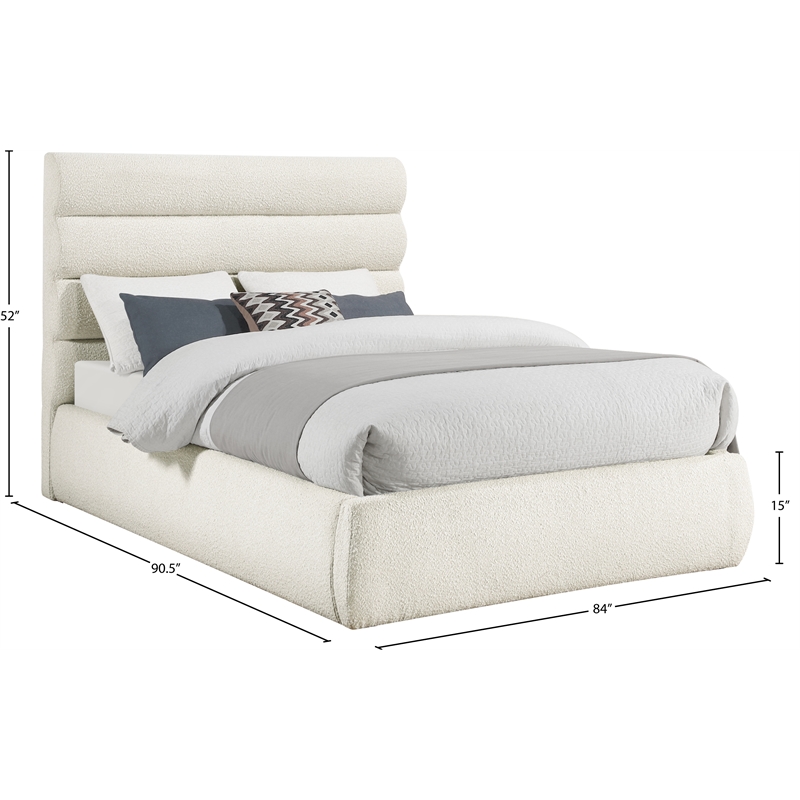 Bowery Hill Contemporary Deep Channel Tufted Rich Cream Boucle Fabric King Bed