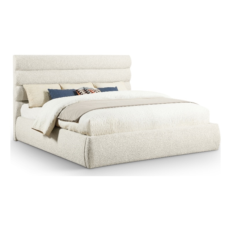 Bowery Hill Contemporary Deep Channel Tufted Rich Cream Boucle Fabric King Bed