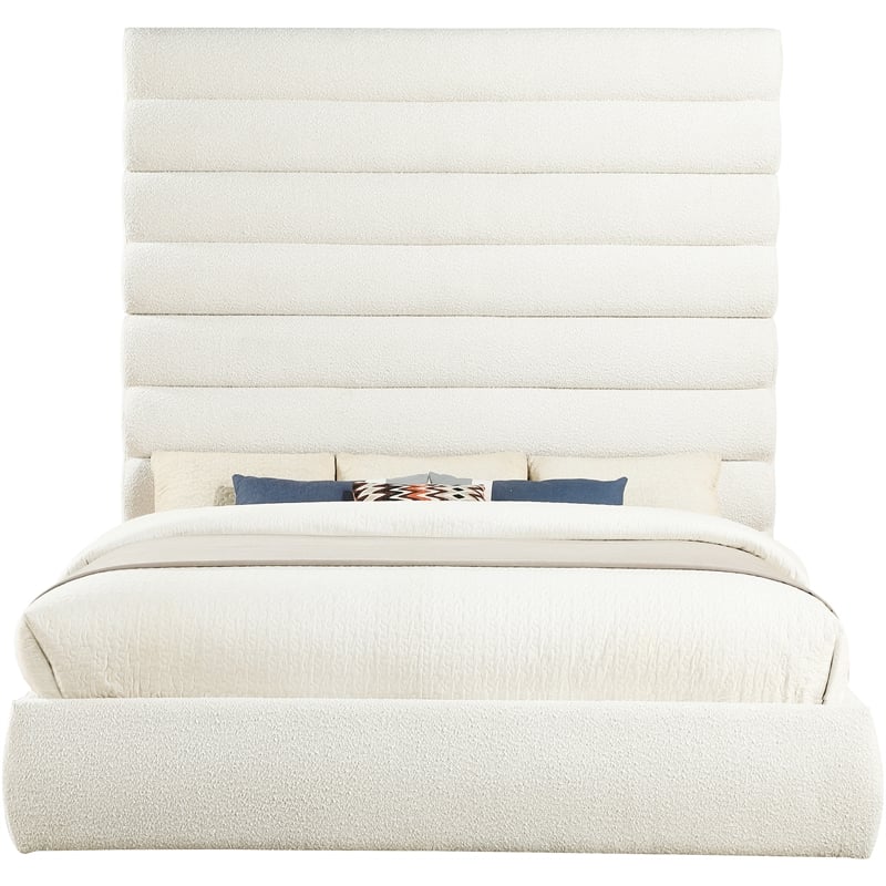 Bowery Hill Contemporary Deep Channel Tufted Rich Cream Boucle Fabric King Bed