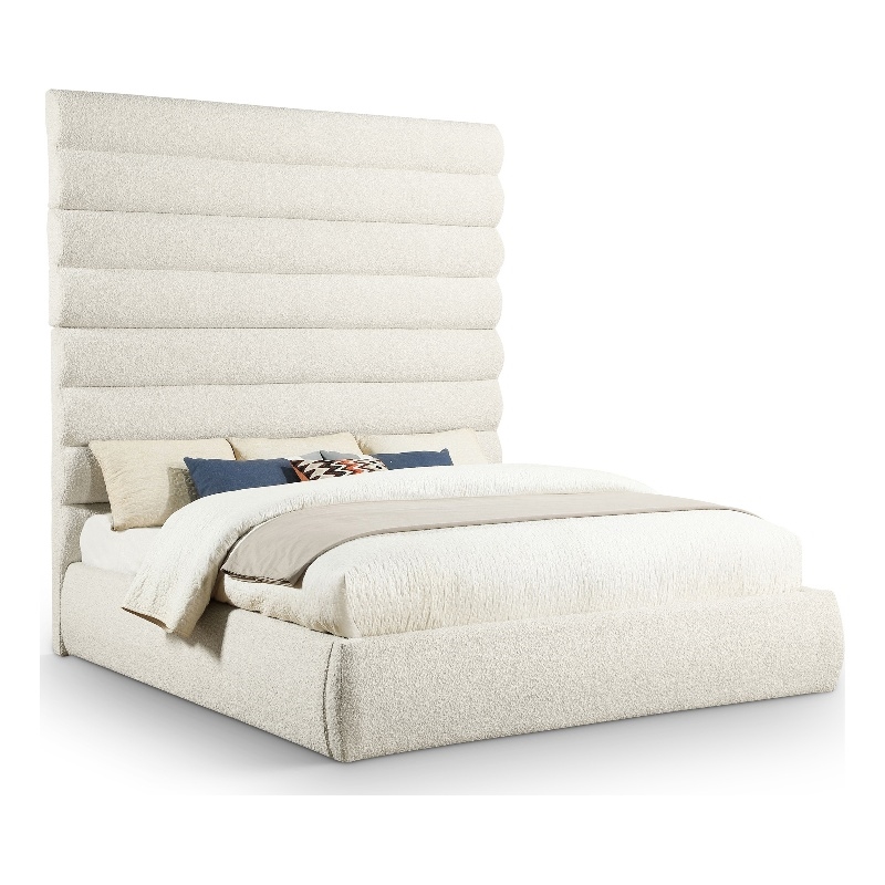 Bowery Hill Contemporary Deep Channel Tufted Rich Cream Boucle Fabric King Bed