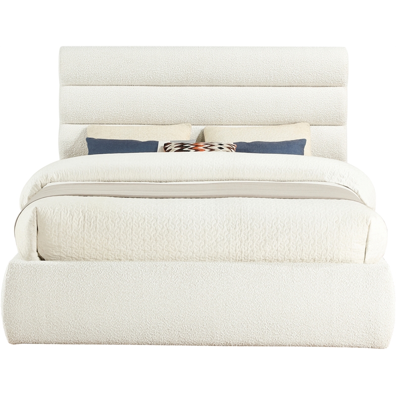 Bowery Hill Contemporary Deep Channel Tufted Rich Cream Boucle Fabric Queen Bed
