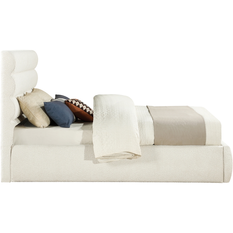 Bowery Hill Contemporary Deep Channel Tufted Rich Cream Boucle Fabric Queen Bed