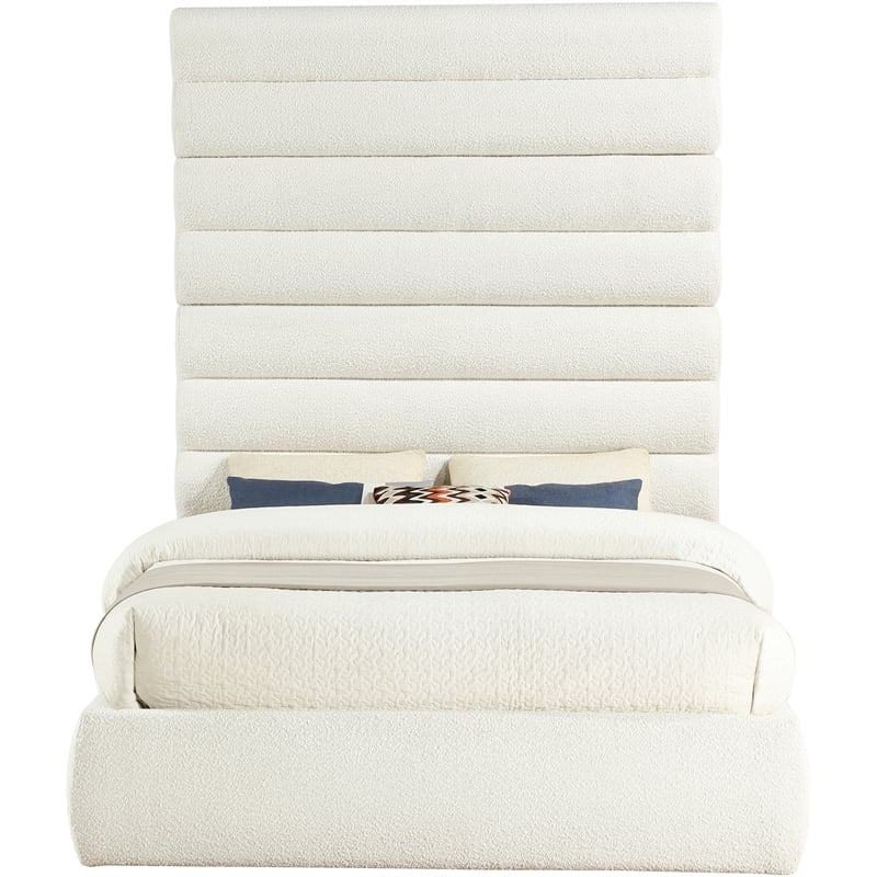 Bowery Hill Contemporary Deep Channel Tufted Rich Cream Boucle Fabric Queen Bed