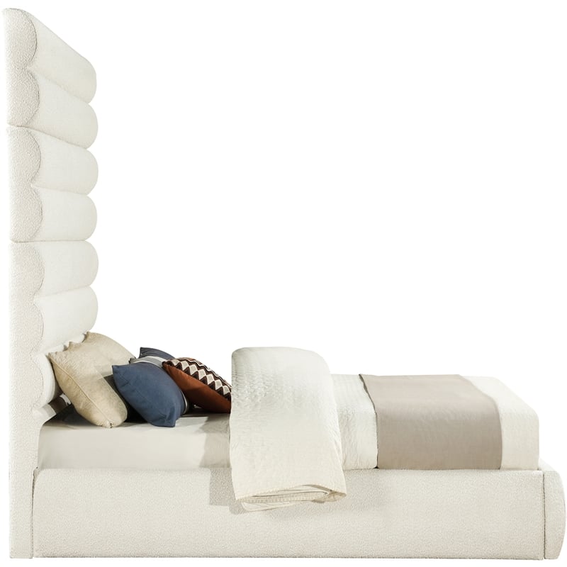 Bowery Hill Contemporary Deep Channel Tufted Rich Cream Boucle Fabric Queen Bed