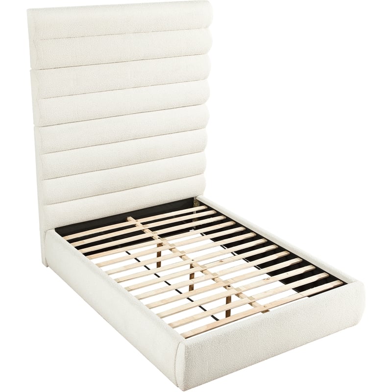 Bowery Hill Contemporary Deep Channel Tufted Rich Cream Boucle Fabric Queen Bed
