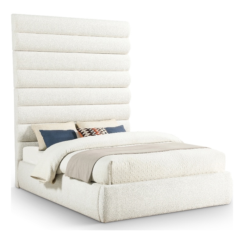 Bowery Hill Contemporary Deep Channel Tufted Rich Cream Boucle Fabric Queen Bed