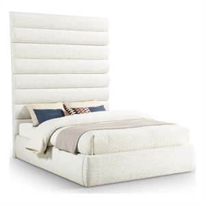 Bowery Hill Contemporary Deep Channel Tufted Rich Cream Boucle Fabric Queen Bed