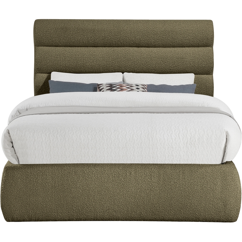 Bowery Hill Contemporary Deep Channel Tufted Rich Olive Boucle Fabric Full Bed