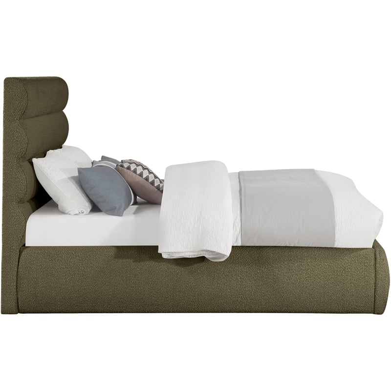 Bowery Hill Contemporary Deep Channel Tufted Rich Olive Boucle Fabric Full Bed