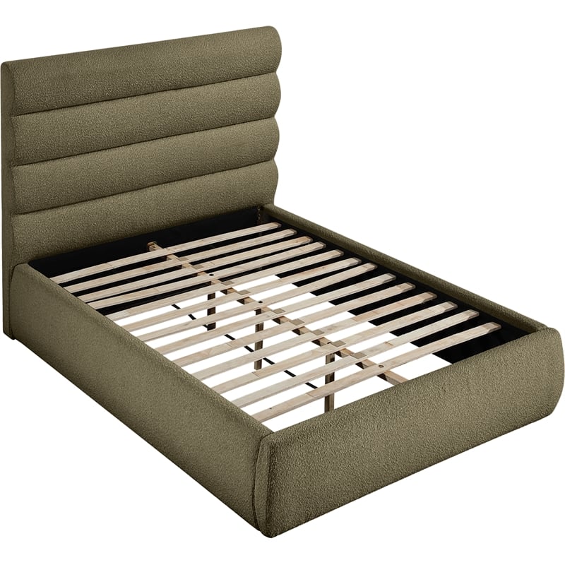 Bowery Hill Contemporary Deep Channel Tufted Rich Olive Boucle Fabric Full Bed