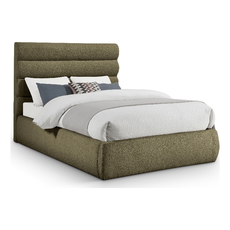 Bowery Hill Contemporary Deep Channel Tufted Rich Olive Boucle Fabric Full Bed