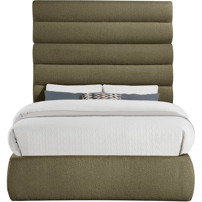 Bowery Hill Contemporary Deep Channel Tufted Rich Olive Boucle Fabric Full Bed
