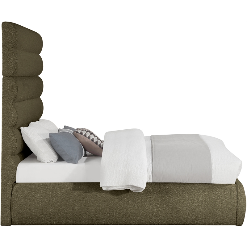 Bowery Hill Contemporary Deep Channel Tufted Rich Olive Boucle Fabric Full Bed