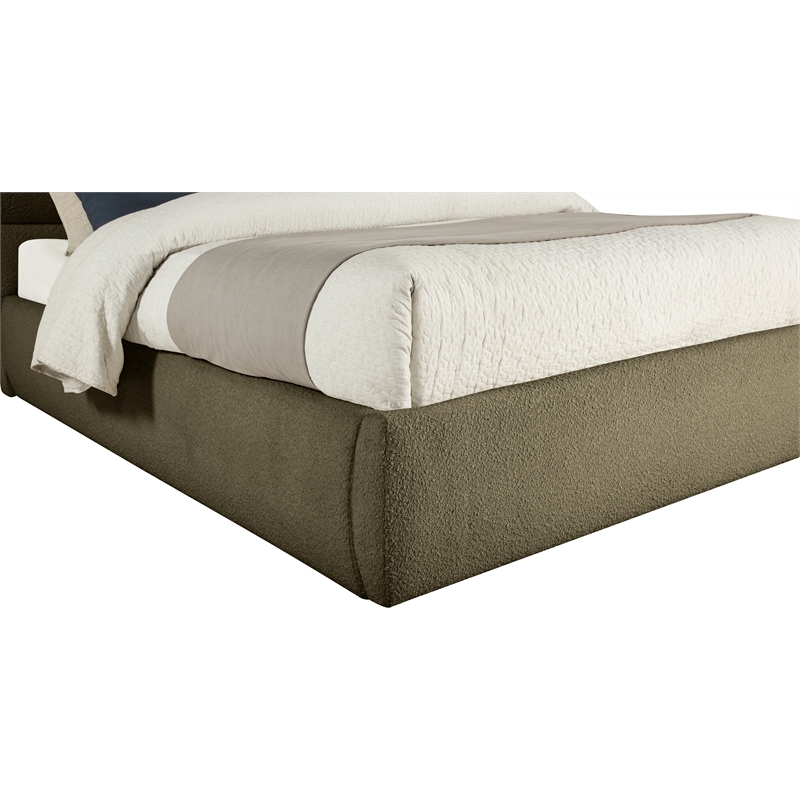 Bowery Hill Contemporary Deep Channel Tufted Rich Olive Boucle Fabric Full Bed