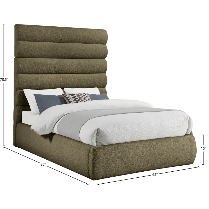 Bowery Hill Contemporary Deep Channel Tufted Rich Olive Boucle Fabric Full Bed