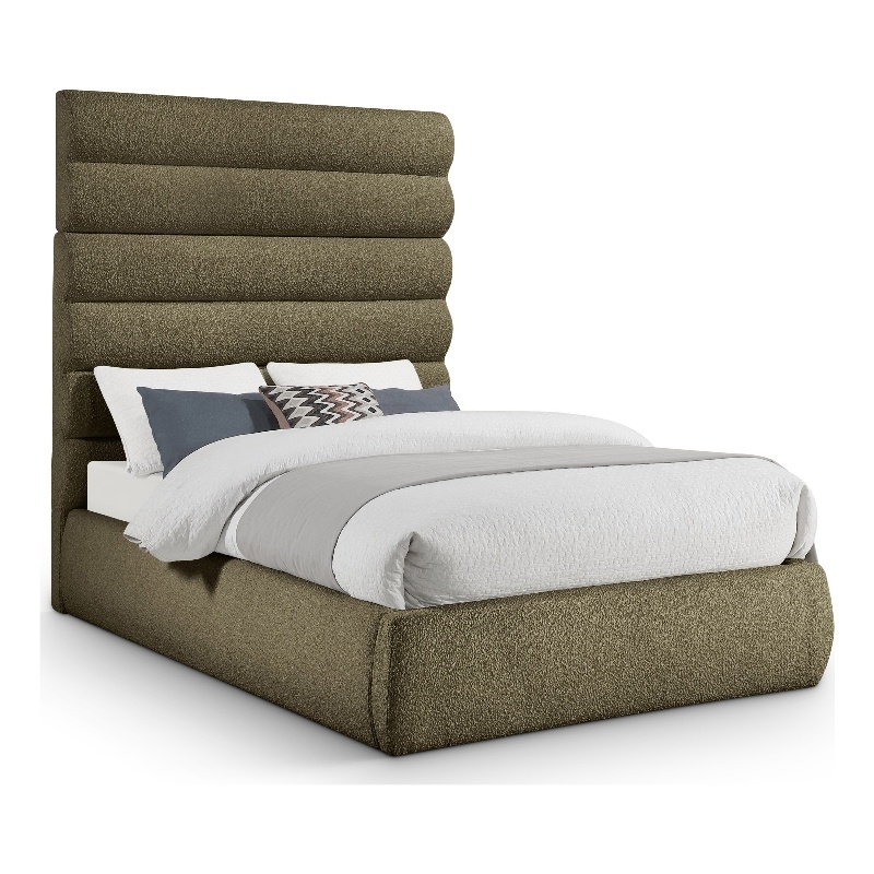 Bowery Hill Contemporary Deep Channel Tufted Rich Olive Boucle Fabric Full Bed