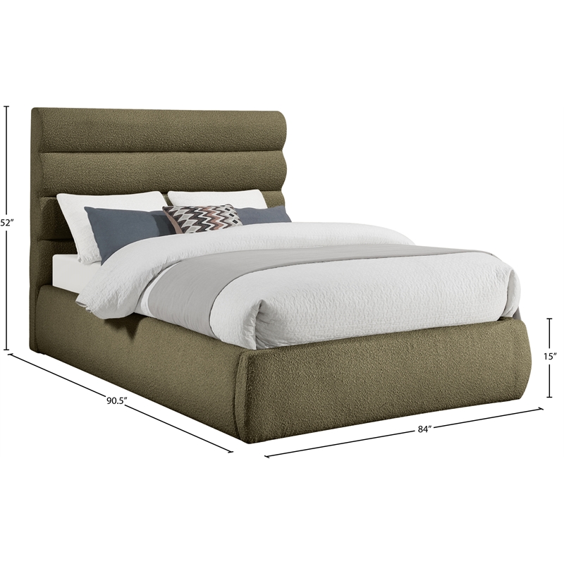 Bowery Hill Contemporary Deep Channel Tufted Rich Olive Boucle Fabric King Bed