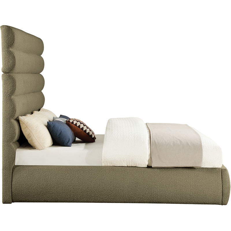 Bowery Hill Contemporary Deep Channel Tufted Rich Olive Boucle Fabric King Bed