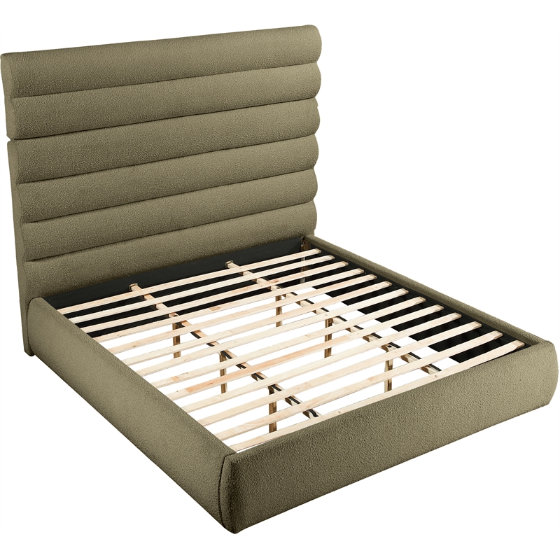 Bowery Hill Contemporary Deep Channel Tufted Rich Olive Boucle Fabric King Bed