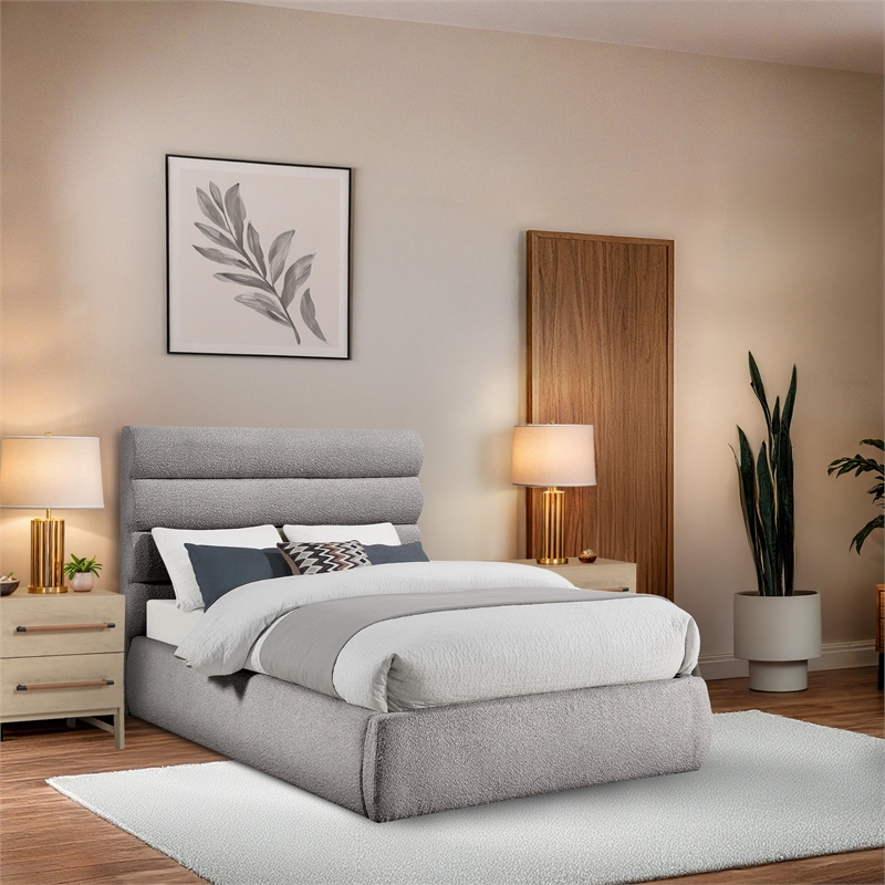 Bowery Hill Contemporary Deep Channel Tufted Rich Taupe Boucle Fabric Full Bed