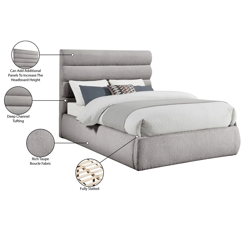 Bowery Hill Contemporary Deep Channel Tufted Rich Taupe Boucle Fabric Full Bed