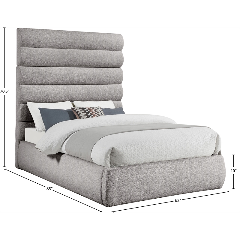 Bowery Hill Contemporary Deep Channel Tufted Rich Taupe Boucle Fabric Full Bed