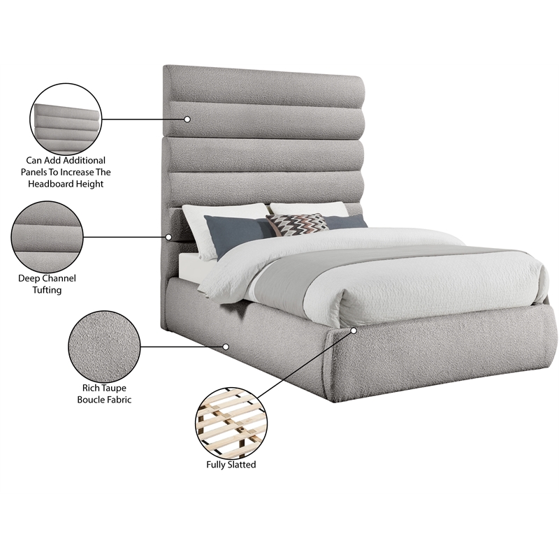Bowery Hill Contemporary Deep Channel Tufted Rich Taupe Boucle Fabric Full Bed