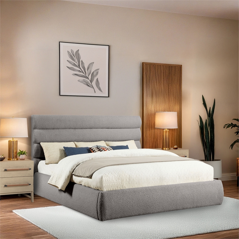 Bowery Hill Contemporary Deep Channel Tufted Rich Taupe Boucle Fabric King Bed