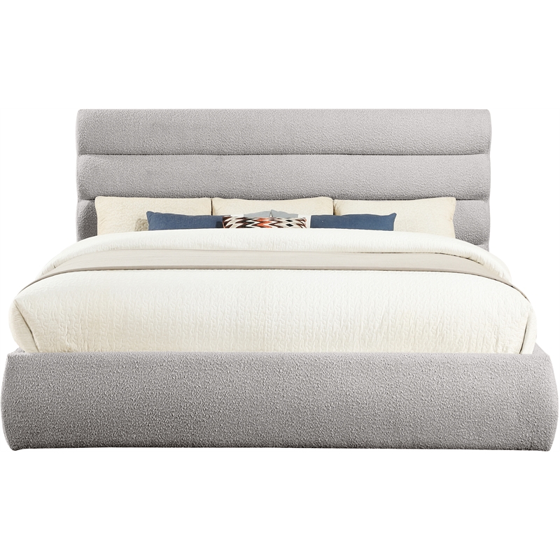 Bowery Hill Contemporary Deep Channel Tufted Rich Taupe Boucle Fabric King Bed