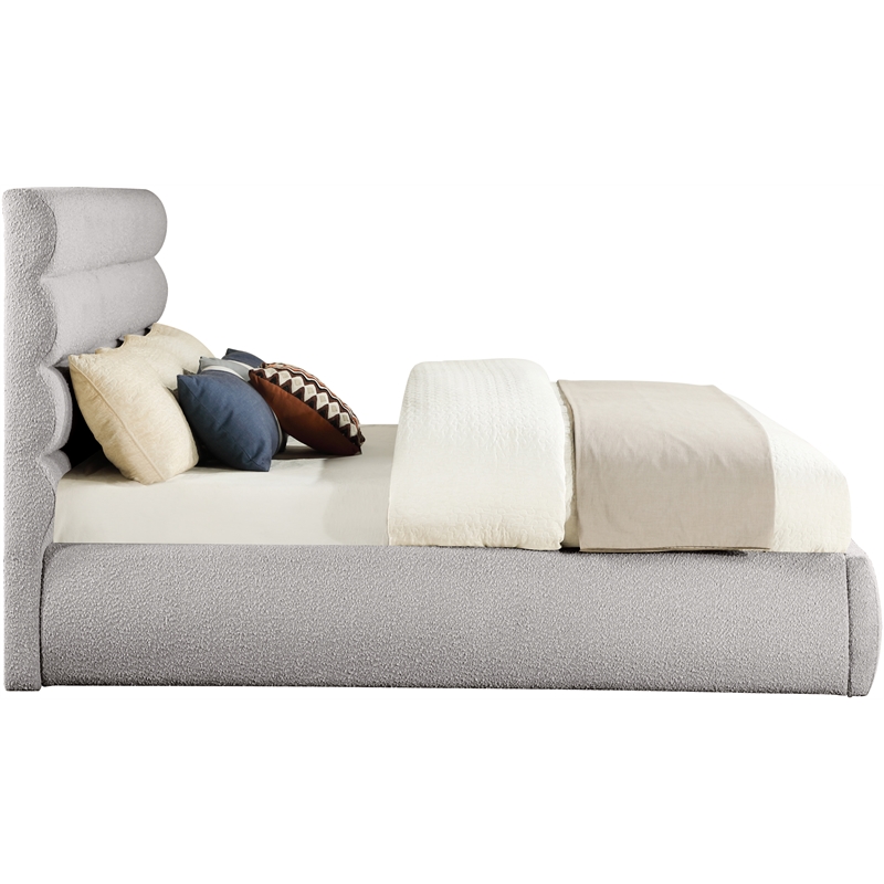 Bowery Hill Contemporary Deep Channel Tufted Rich Taupe Boucle Fabric King Bed