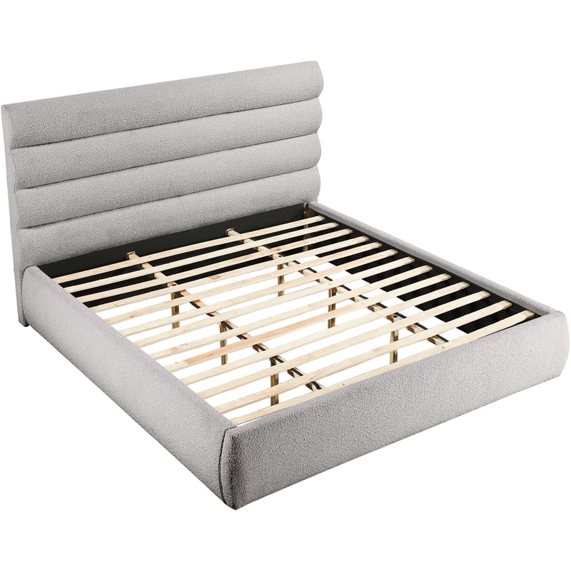 Bowery Hill Contemporary Deep Channel Tufted Rich Taupe Boucle Fabric King Bed