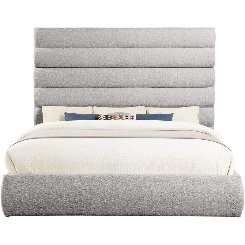 Bowery Hill Contemporary Deep Channel Tufted Rich Taupe Boucle Fabric King Bed