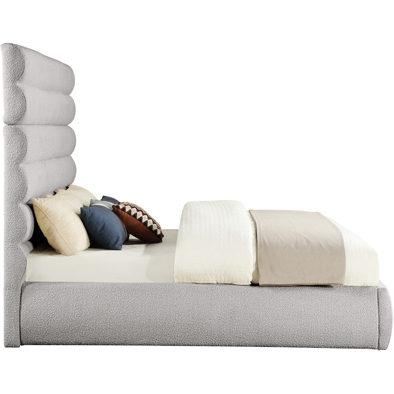 Bowery Hill Contemporary Deep Channel Tufted Rich Taupe Boucle Fabric King Bed