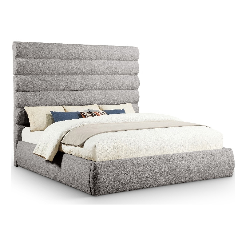 Bowery Hill Contemporary Deep Channel Tufted Rich Taupe Boucle Fabric King Bed