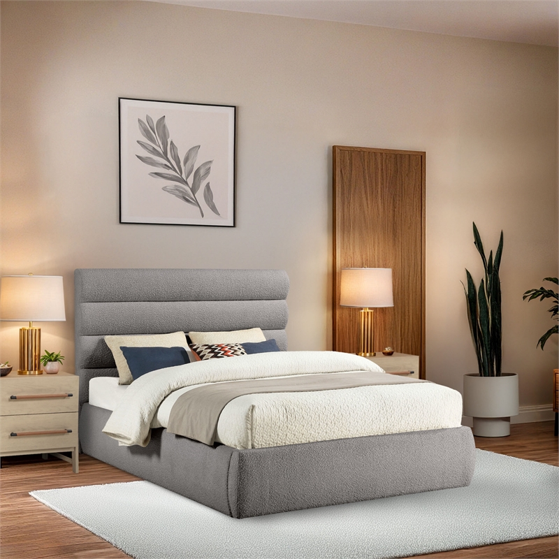 Bowery Hill Contemporary Deep Channel Tufted Rich Taupe Boucle Fabric Queen Bed
