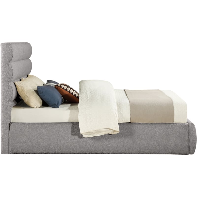 Bowery Hill Contemporary Deep Channel Tufted Rich Taupe Boucle Fabric Queen Bed