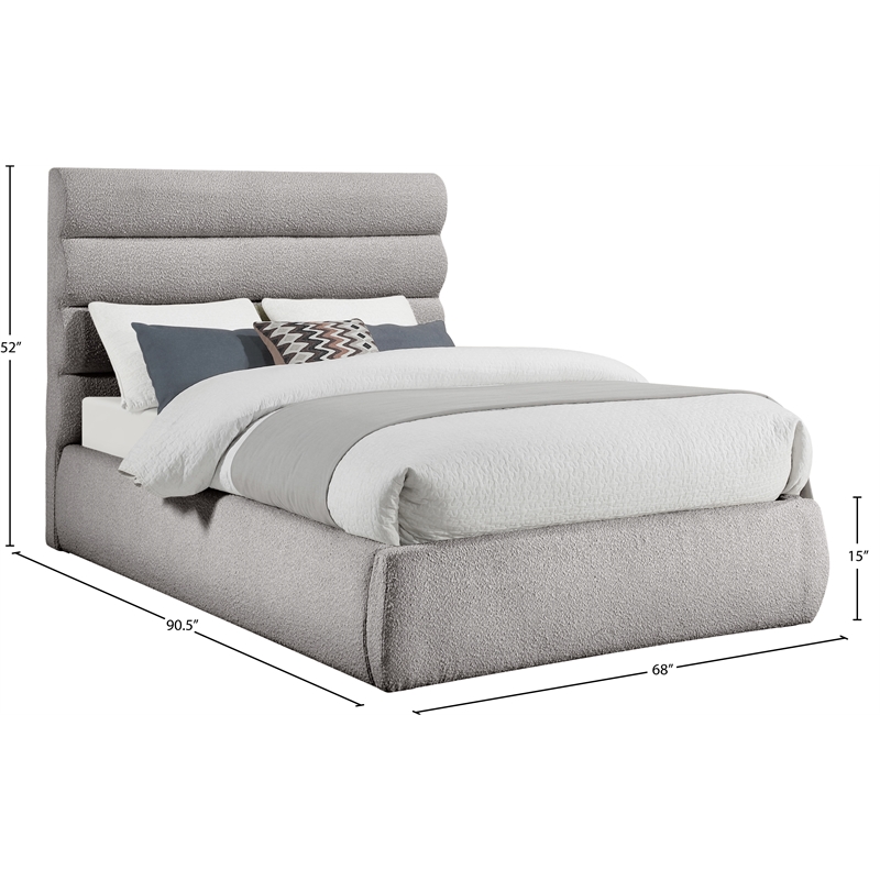 Bowery Hill Contemporary Deep Channel Tufted Rich Taupe Boucle Fabric Queen Bed
