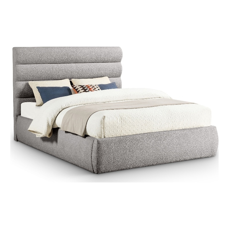 Bowery Hill Contemporary Deep Channel Tufted Rich Taupe Boucle Fabric Queen Bed